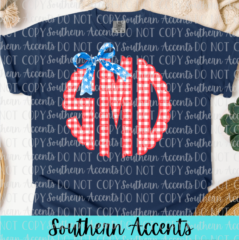 Gingham Plaid July 4th Patriotic Tee