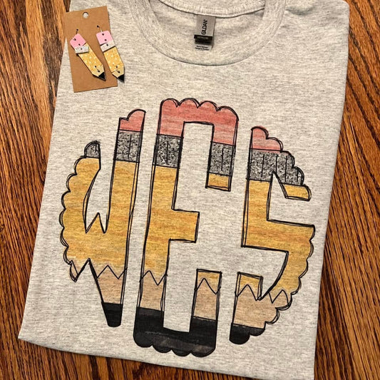 Pencil Monogram Scalloped (Sublimation)